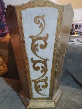 Gold and White Decorative Hexagonal Trash Container